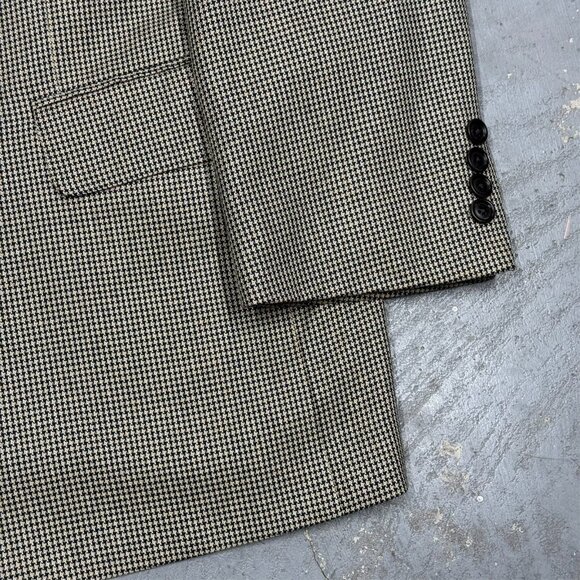 Vintage Samuelsohn Blazer Houndstooth Silk Wool Sport Coat Beige 46R - Picture 3 of 10